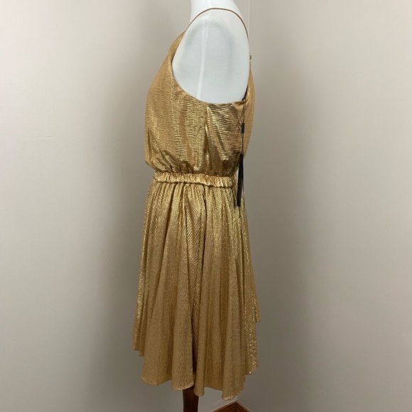 MAKE AN OFFER! Halston Heritage gold sparkling sleeveless cocktail dress size L - Picture 3 of 5